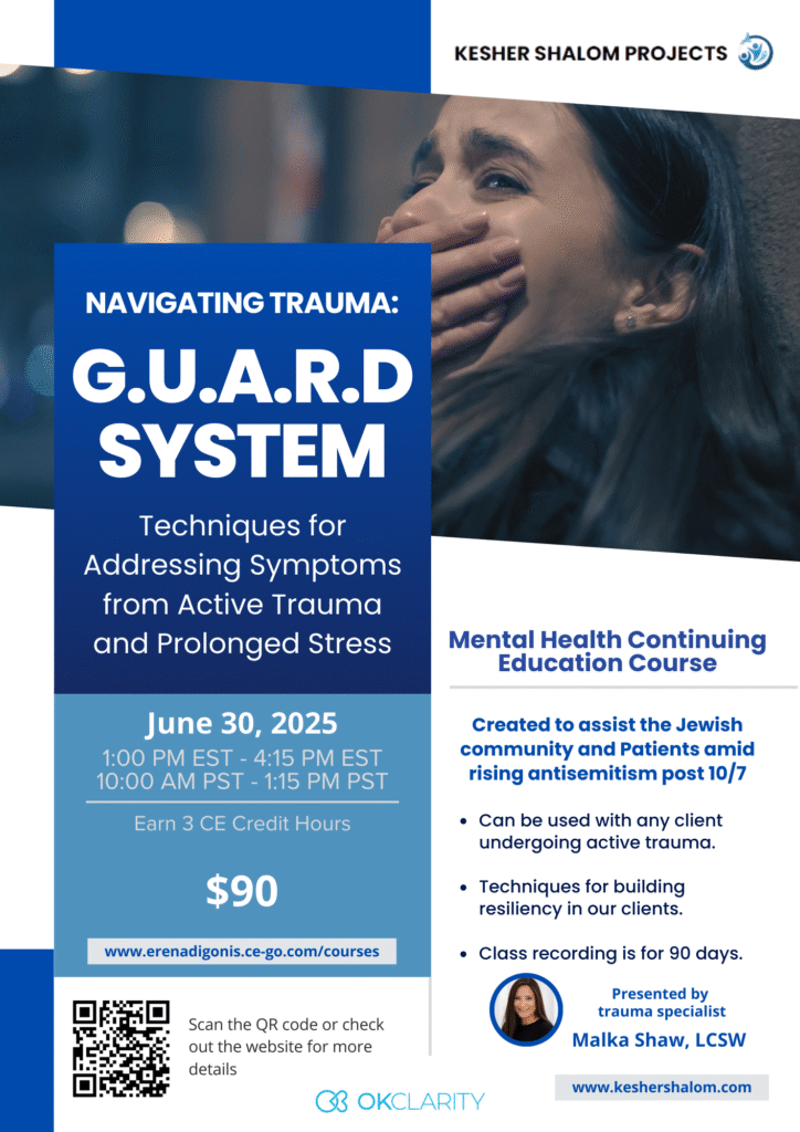 Navigating Trauma" workshop featuring G.U.A.R.D. System© techniques to address antisemitism-related trauma and prolonged stress symptoms.